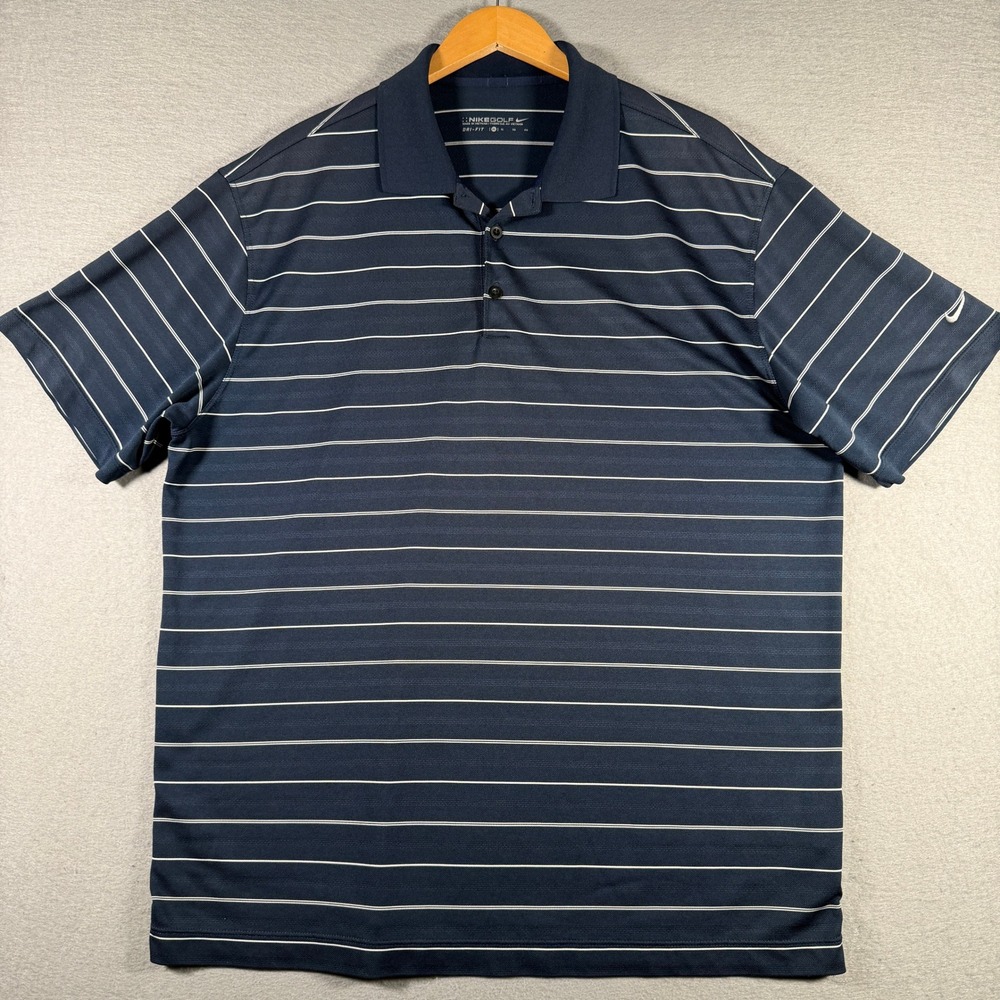 Nike Golf Mens Dri-FIT Striped Polo Shirt Navy Blue XL 358325-419 Short Sleeve